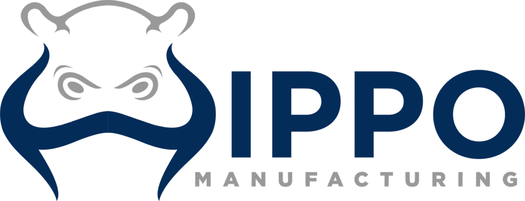Hippo Manufacturing logo grey and blue PNG