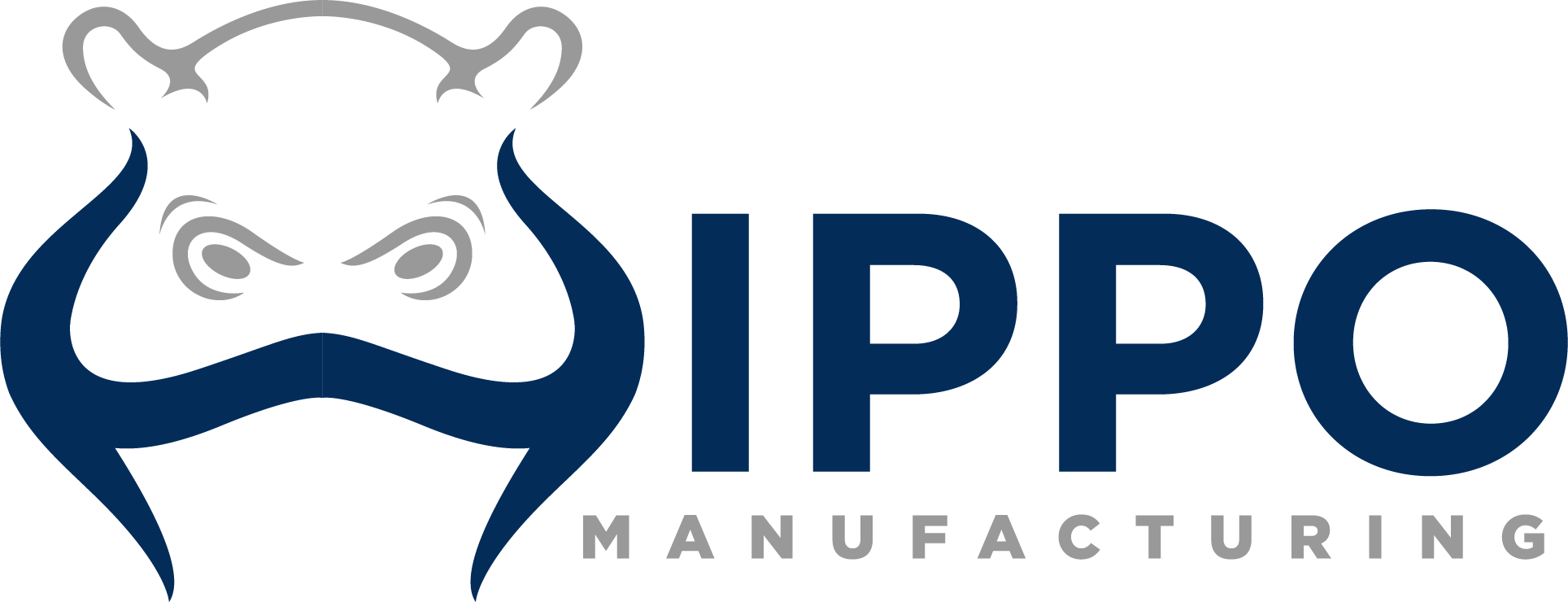 Hippo Manufacturing logo grey and blue PNG