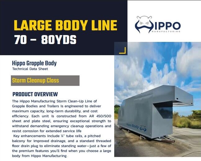 Large heavy-duty grapple truck body for industrial waste and material handling applications